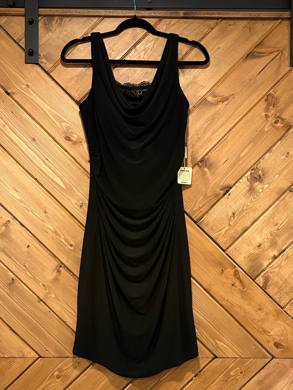 NWT Jessica Black Sleeveless Draped Mini Dress   Lace Detail Sears 8P
